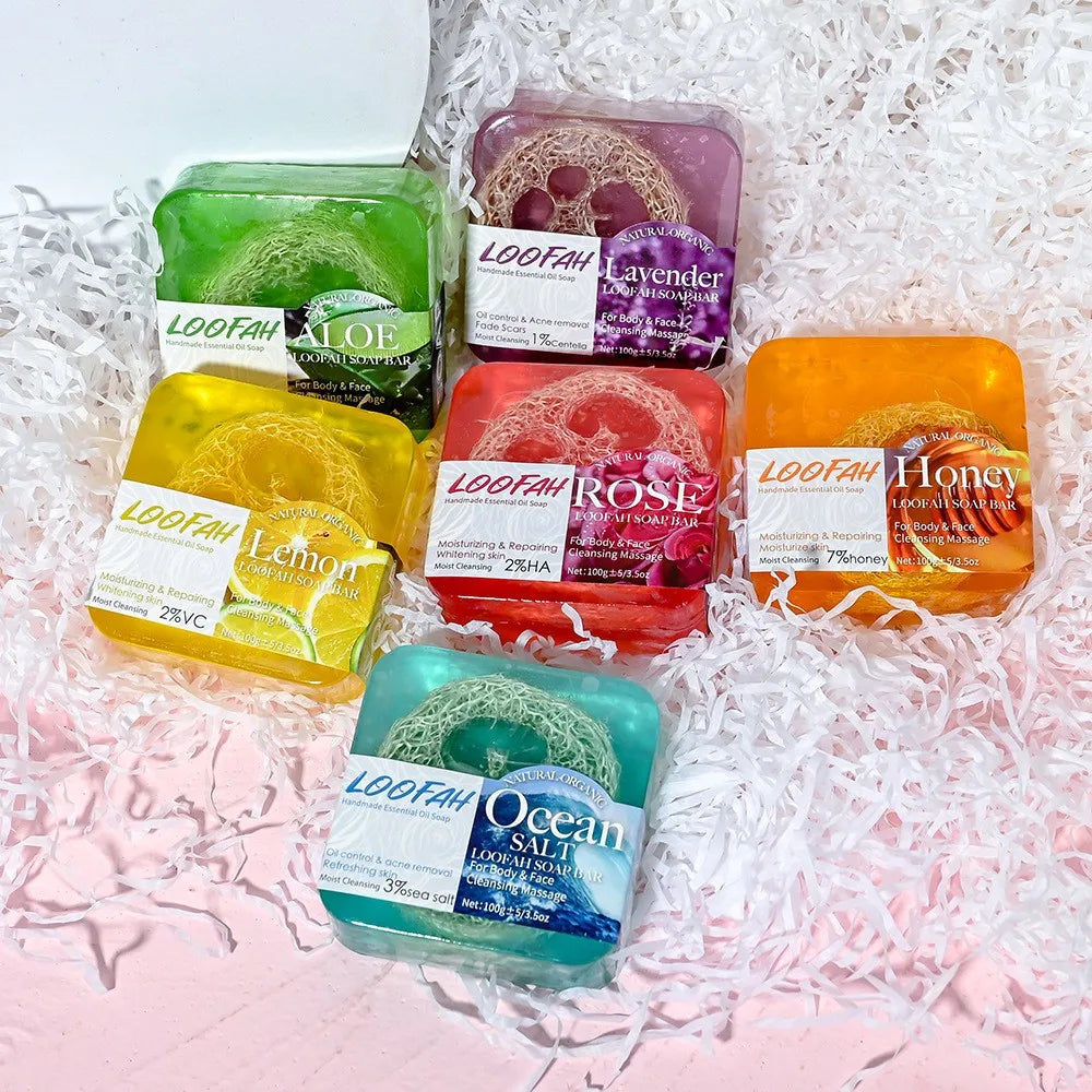 Loofah Lavender Essential Oil Soap – Moisturizing Handmade Bar
