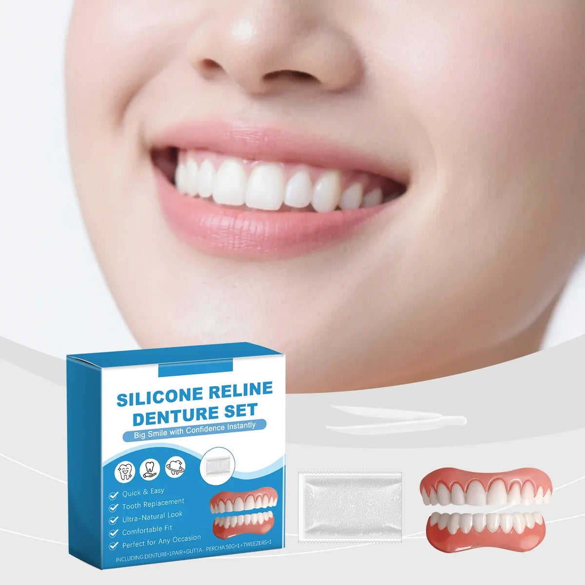 Silicone Reline Denture Kit – Natural Fake Teeth Set