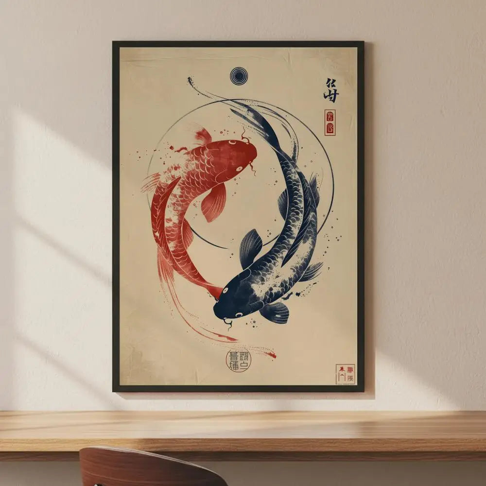 Japanese Koi Fish Flowers HD Art Poster – Self-Adhesive Wall Decor