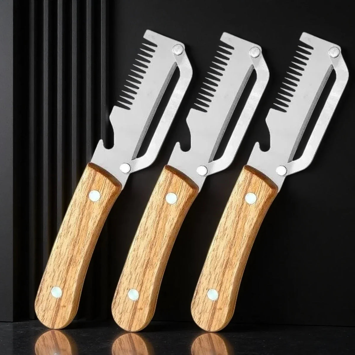 3-in-1 Stainless Steel Vegetable Peeler with Wooden Handle