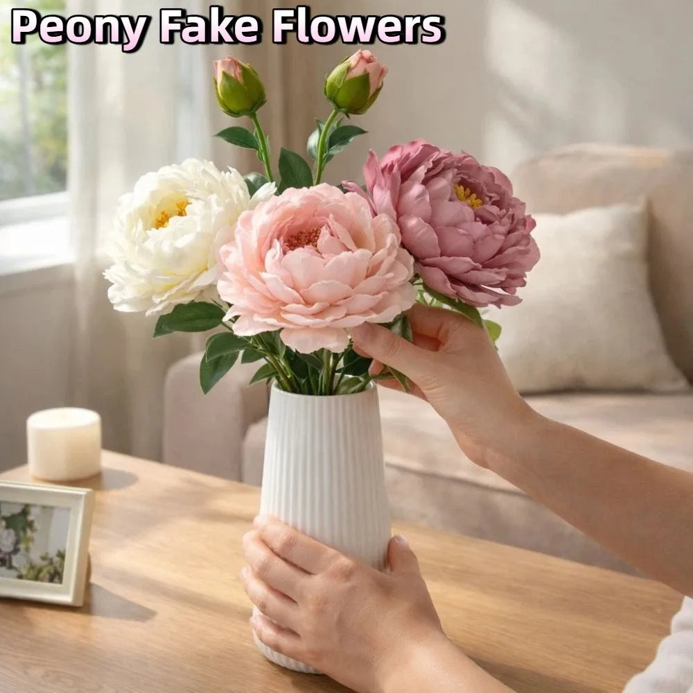 Silk Peony Artificial Flower Branch 68cm | 2 Heads Real Touch