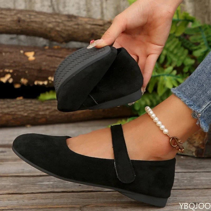 Women's Velvet Mary Jane Flats | Retro Round Toe Slip-On Shoes