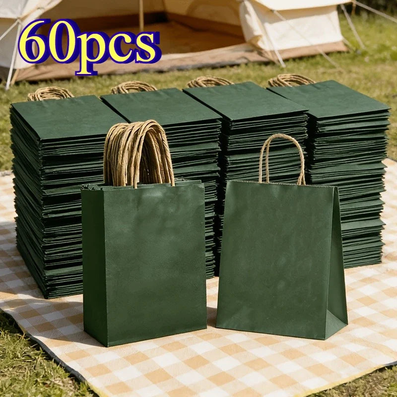 60-Pack Kraft Paper Gift Bags with Handles – Foldable & Reusable
