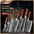 XINZUO 7-Pc VG10 Damascus Steel Knife Set | Rosewood Handle