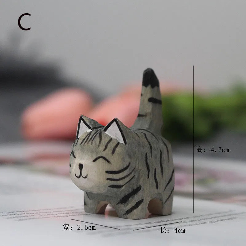 Handmade Basswood Carved Cat Ornament – Kitten Desk Decor