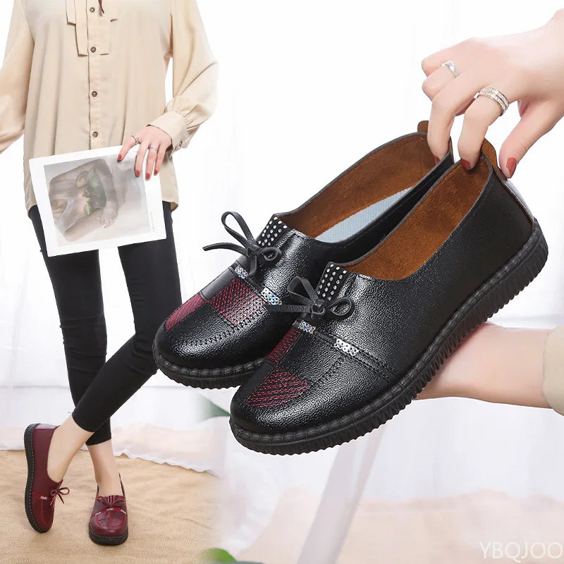 Women's Soft Sole Leather Loafers – Anti-Slip Casual Flat Shoes
