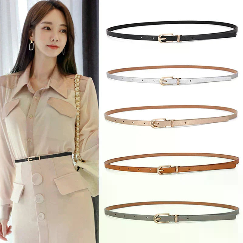 Fashion Black White Gray Women Belts Thin Skinny Waistband Pin Buckle