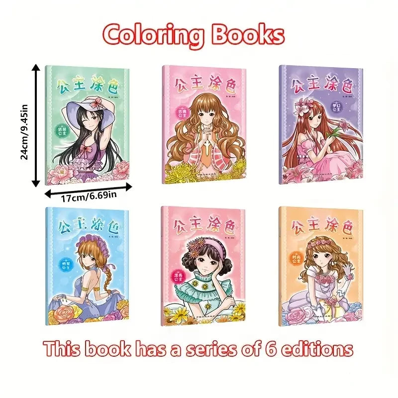 Princess Coloring Book Girls 6 Books Cute Drawings Learning