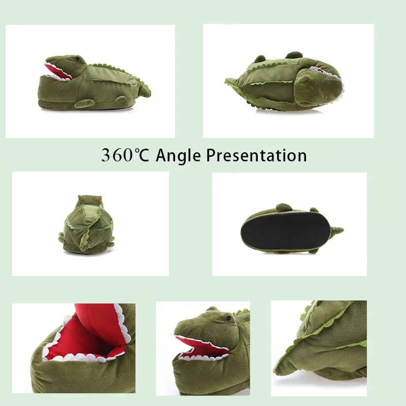 Women's Fuzzy Crocodile Plush Slippers | Slip-On Loafers Sz 5–10