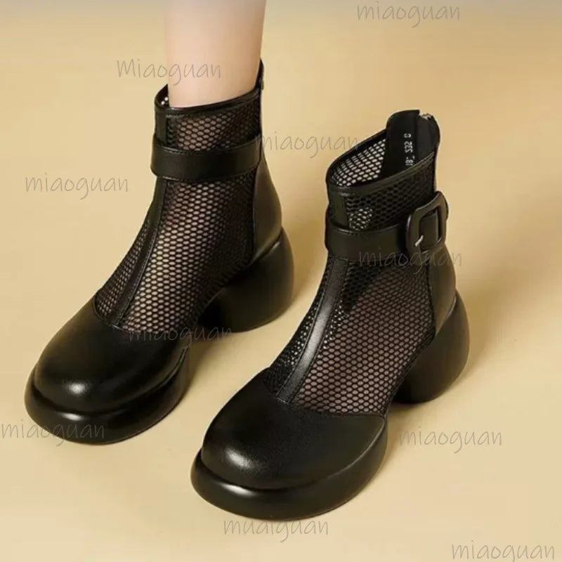 Women's Roman Gladiator Sandal Boots | Wedge Mesh Platform