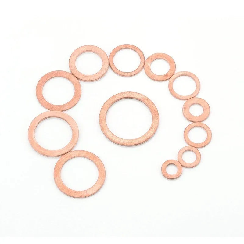 Copper Washer Gasket Kit 50–120 Pcs | M4–M14 Flat Ring Seals