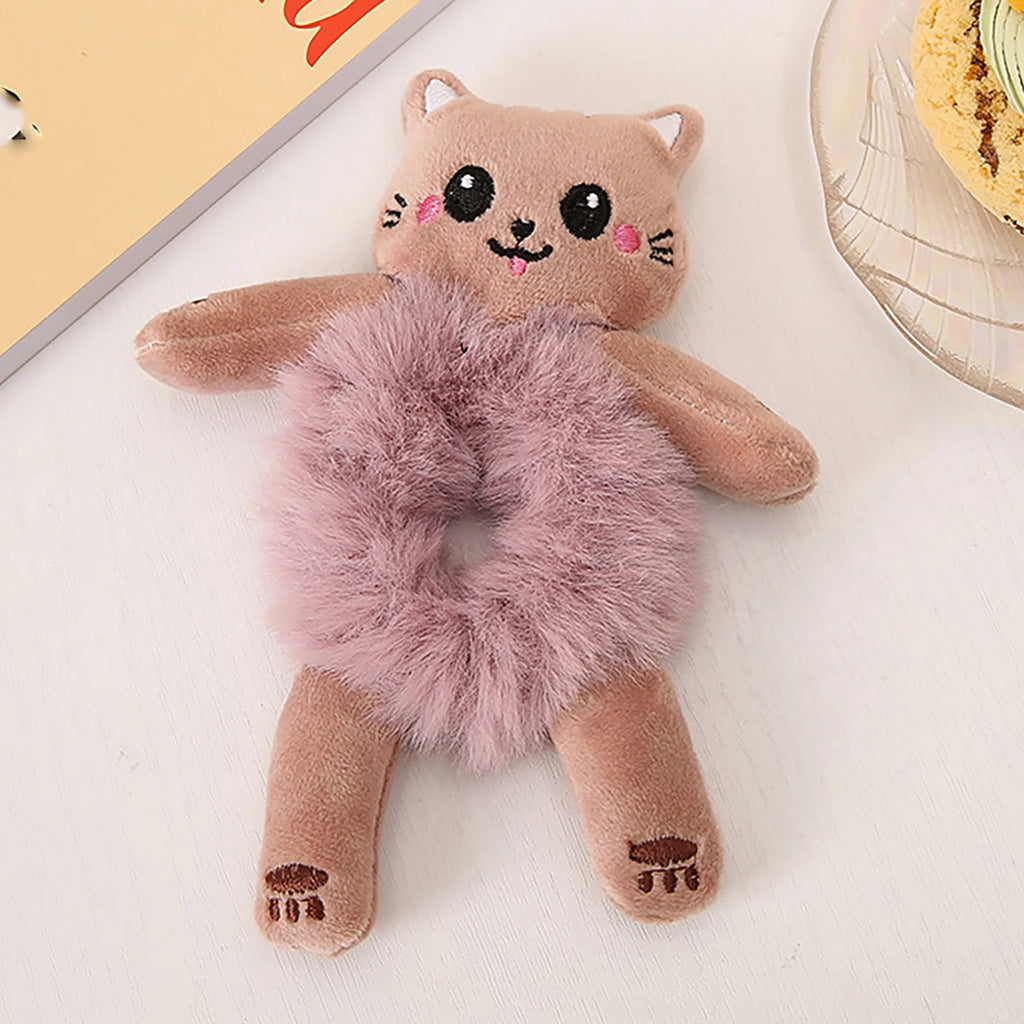 Cute 3D Cartoon Plush Hair Tie – Girls & Women Ponytail Holder