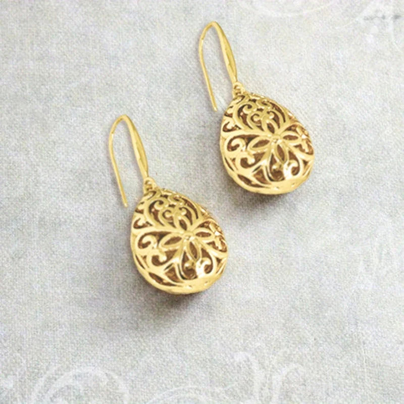 Huitan Gold Drop Earrings – Hollow Geometric Women's Jewelry