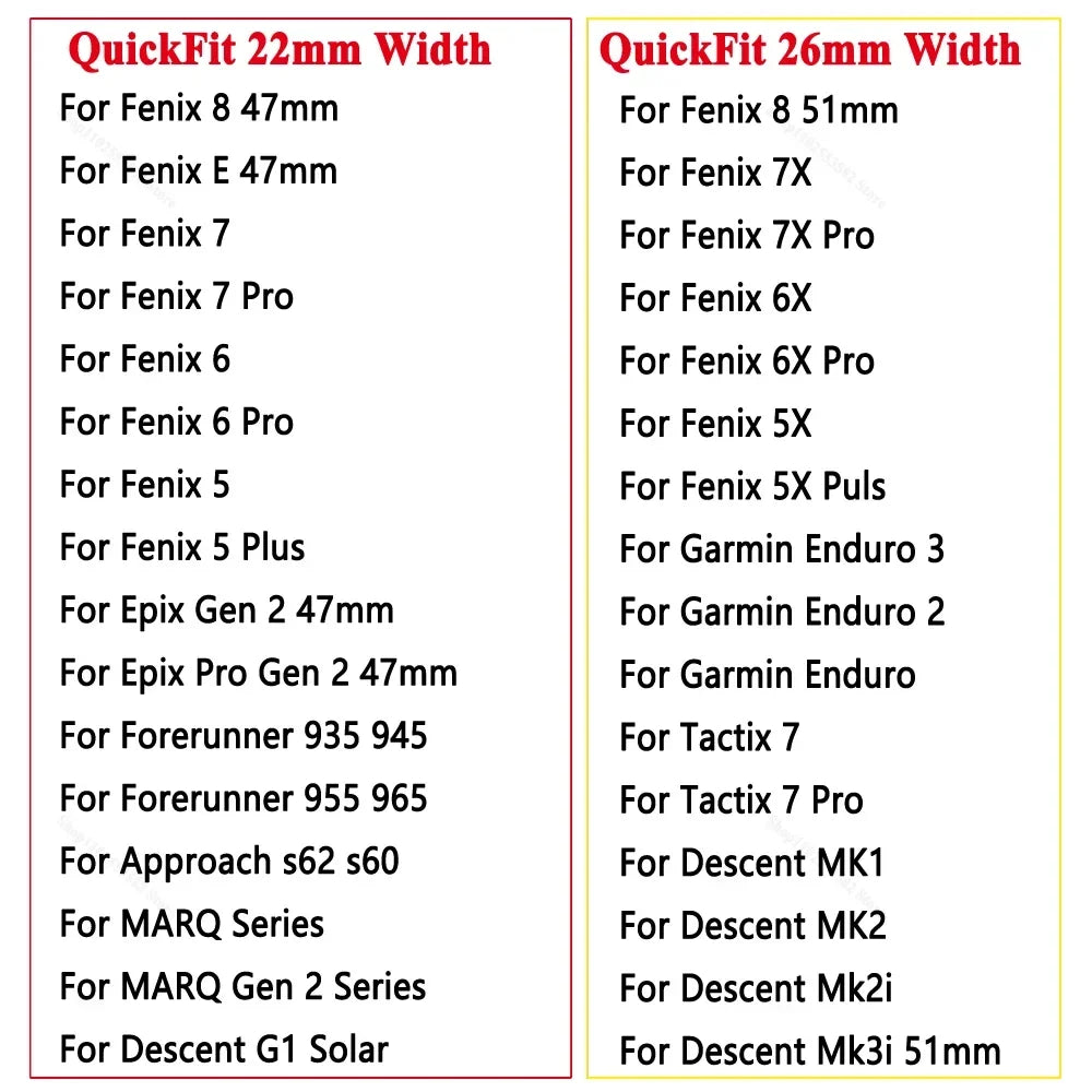 Silicone Quick Fit Band for Garmin Fenix 8/7/6/5 – 22mm & 26mm