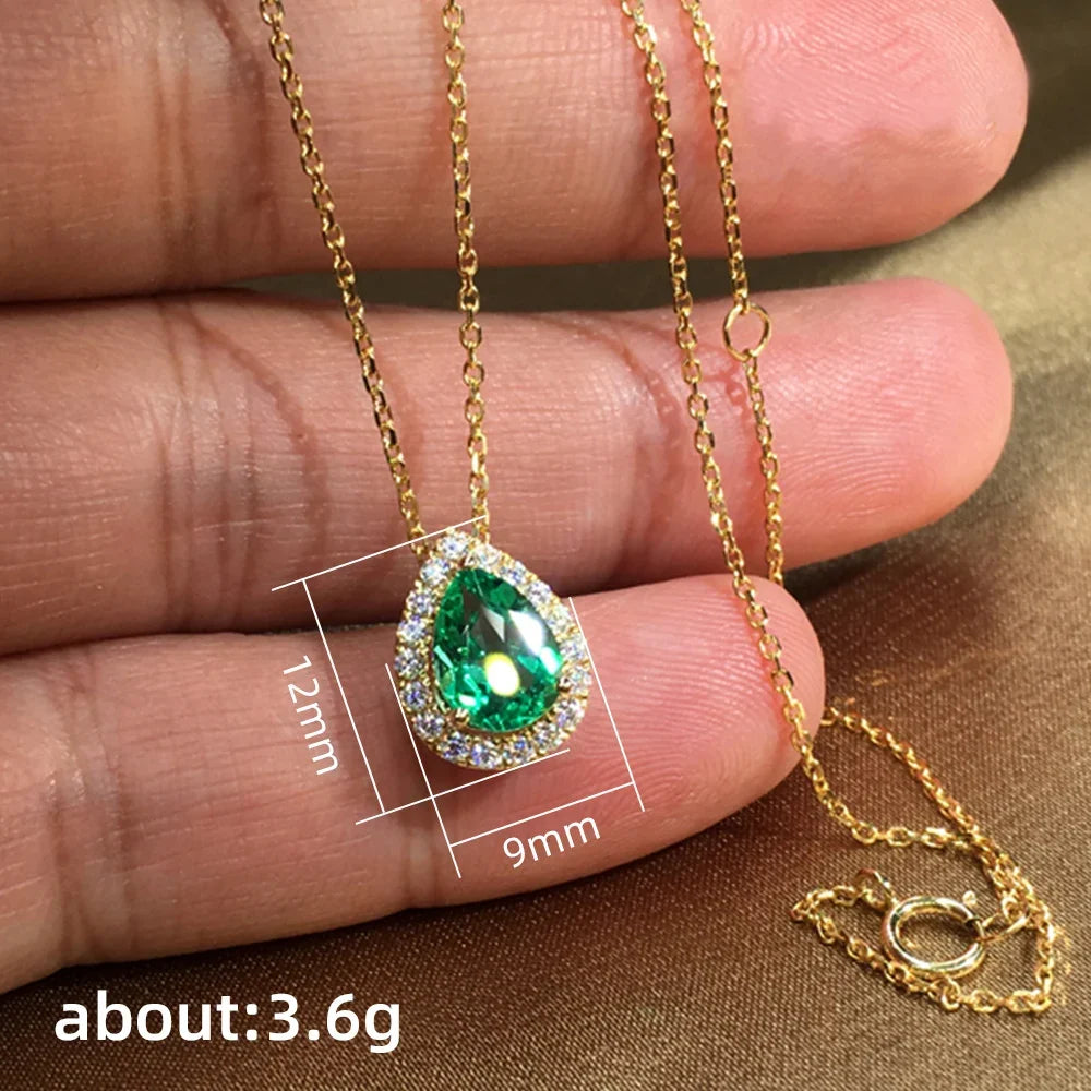 Huitan Green Water Drop CZ Pendant Necklace | Gold Tone