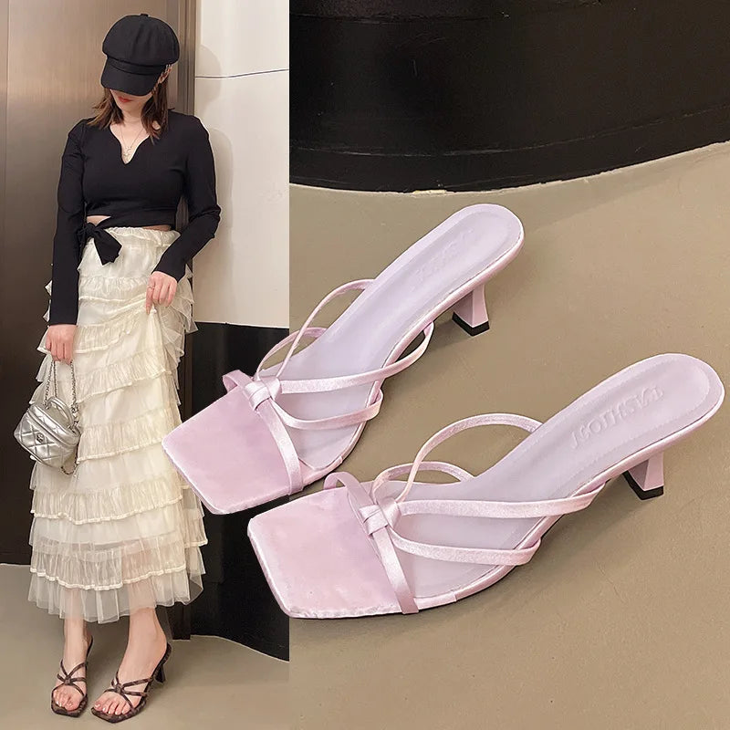 Women's High Heel Clip Toe Slippers – Elegant Dress Slides