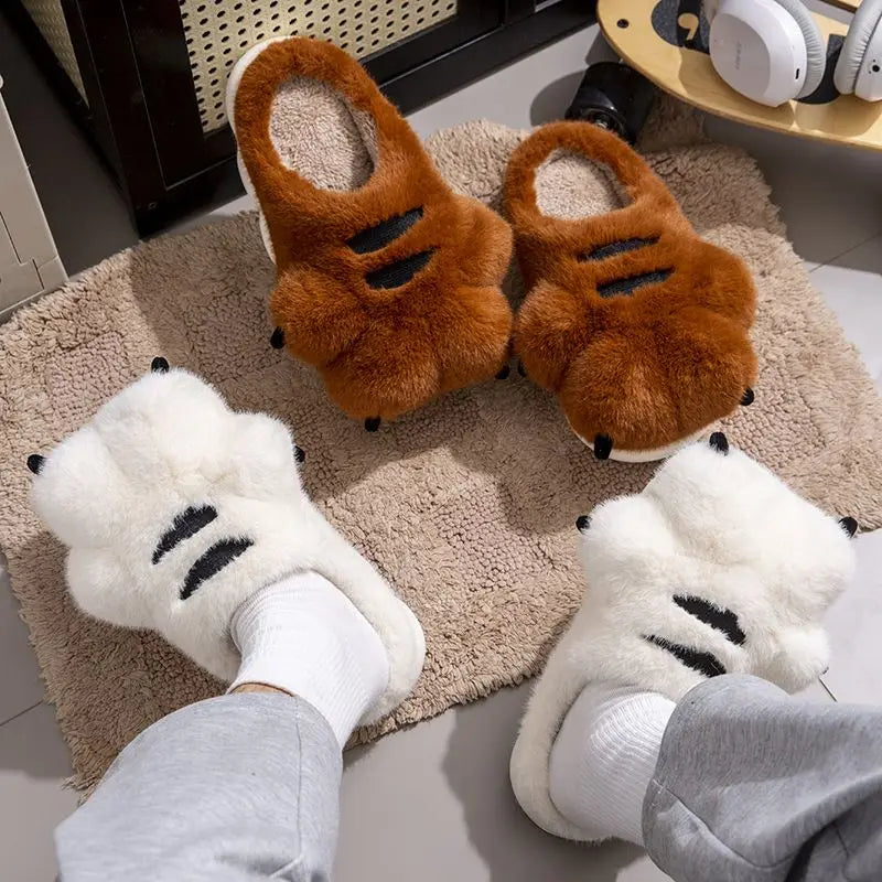 Lorilury Tiger Claw Fuzzy Faux Fur Slippers – Unisex Indoor Slides