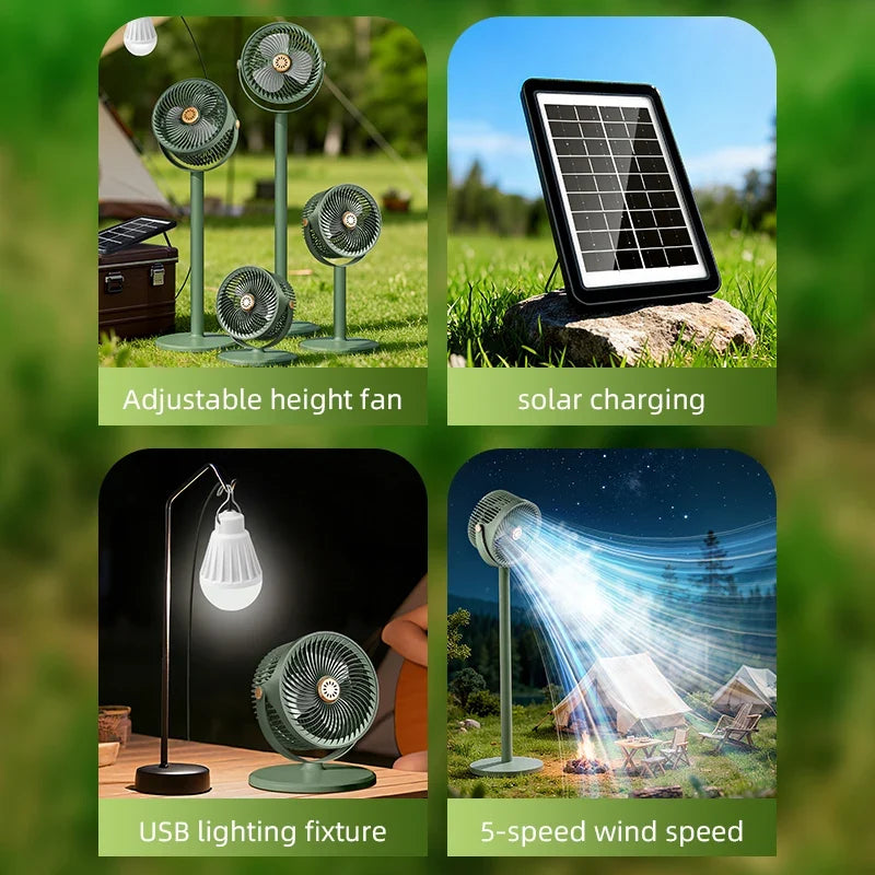 Solar Fan with LED Light – Floor & Desktop Multi-Function Fan