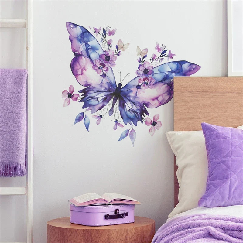 Purple Butterfly Flower Wall Sticker Refrigerator Door Closet Bedroom