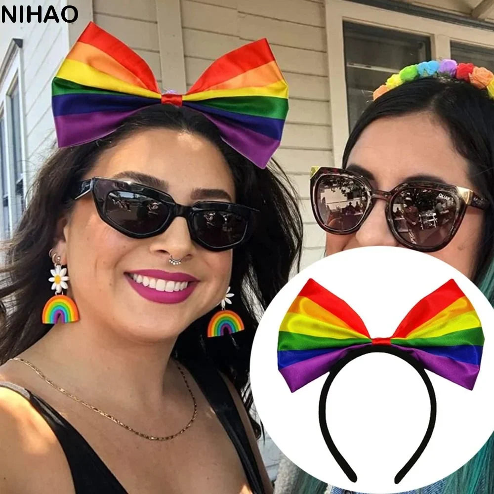 Rainbow Bow Headband – Colorful Fabric Hair Hoop for Parties