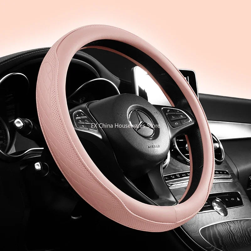 Napa Leather Perforated Steering Wheel Cover Non-slip Breathable