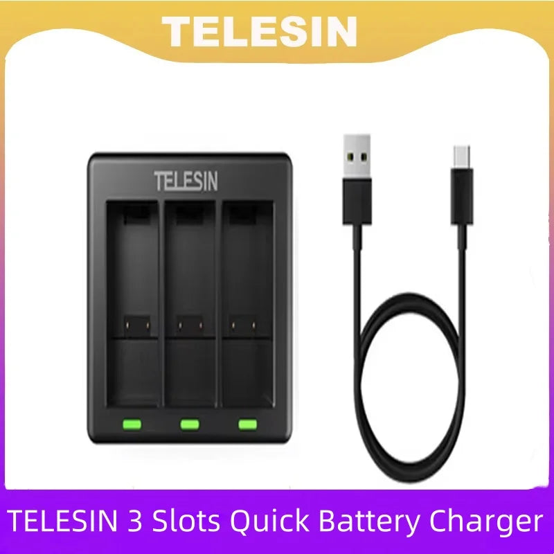 TELESIN Quick Battery Charger 3 Slots Gopro 9 10 11 Hero Black Action