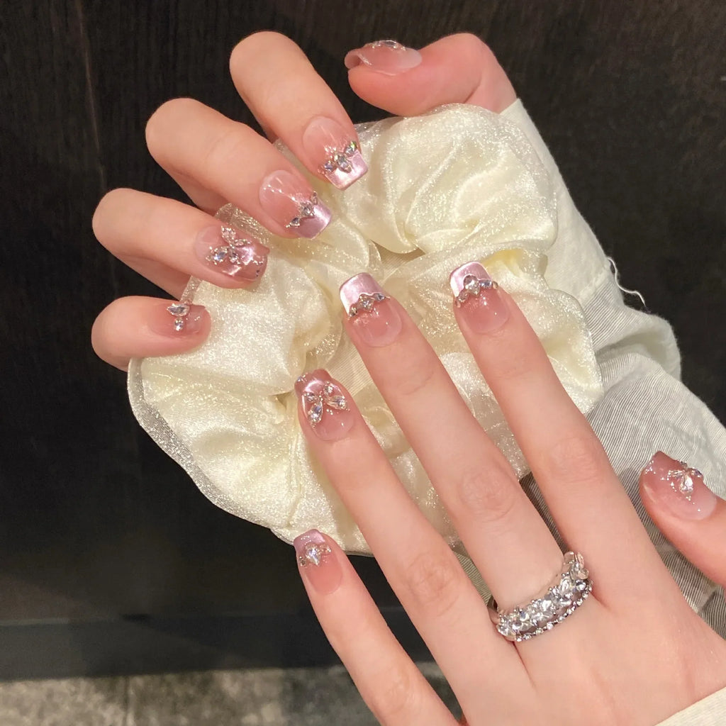 Press On Nails French Cat Eye Butterfly Set – 10pcs