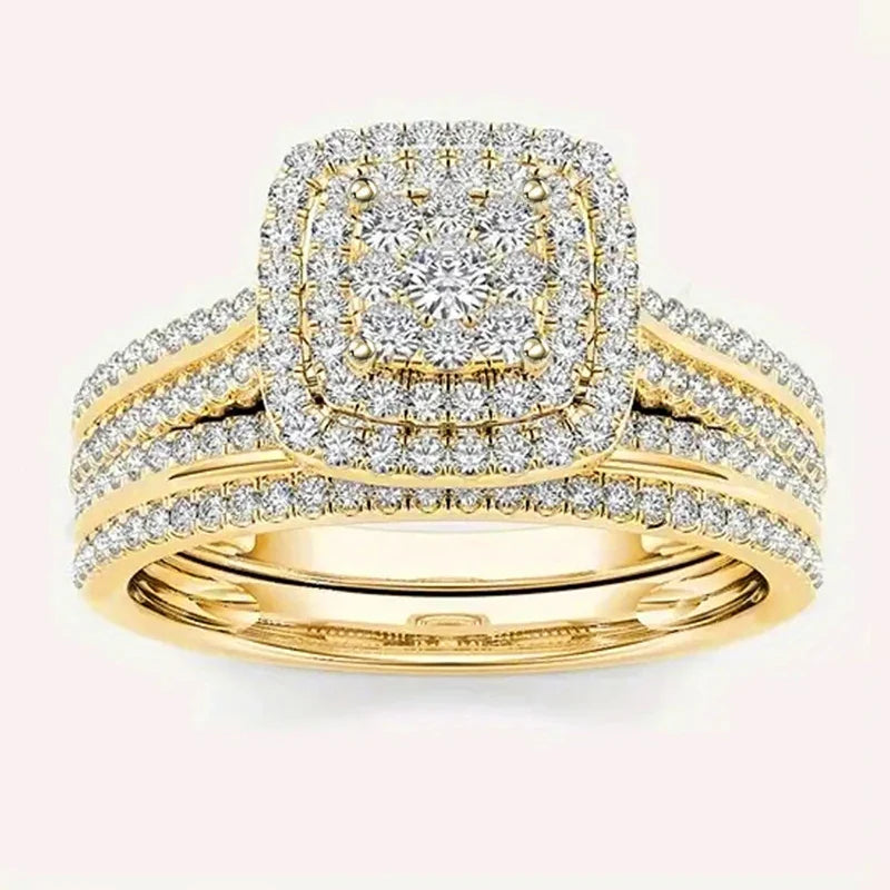 Huitan 2-Pc Gold Bridal Ring Set – Cubic Zirconia Women