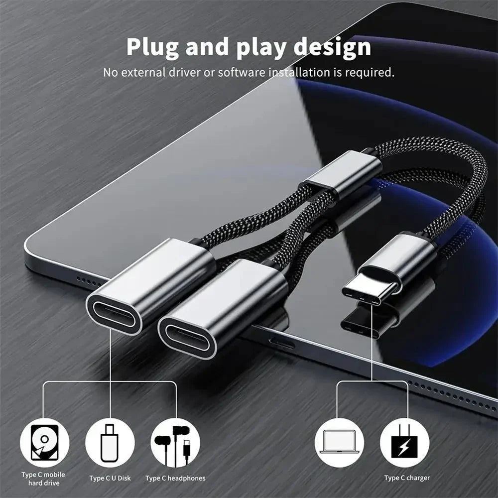 3-in-1 USB-C Hub | OTG Data Transfer & Power Charging Adapter