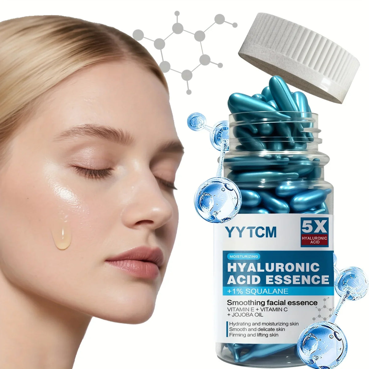 Hyaluronic Acid Capsule Essence – Squalane, Vitamin C & E | 90ct