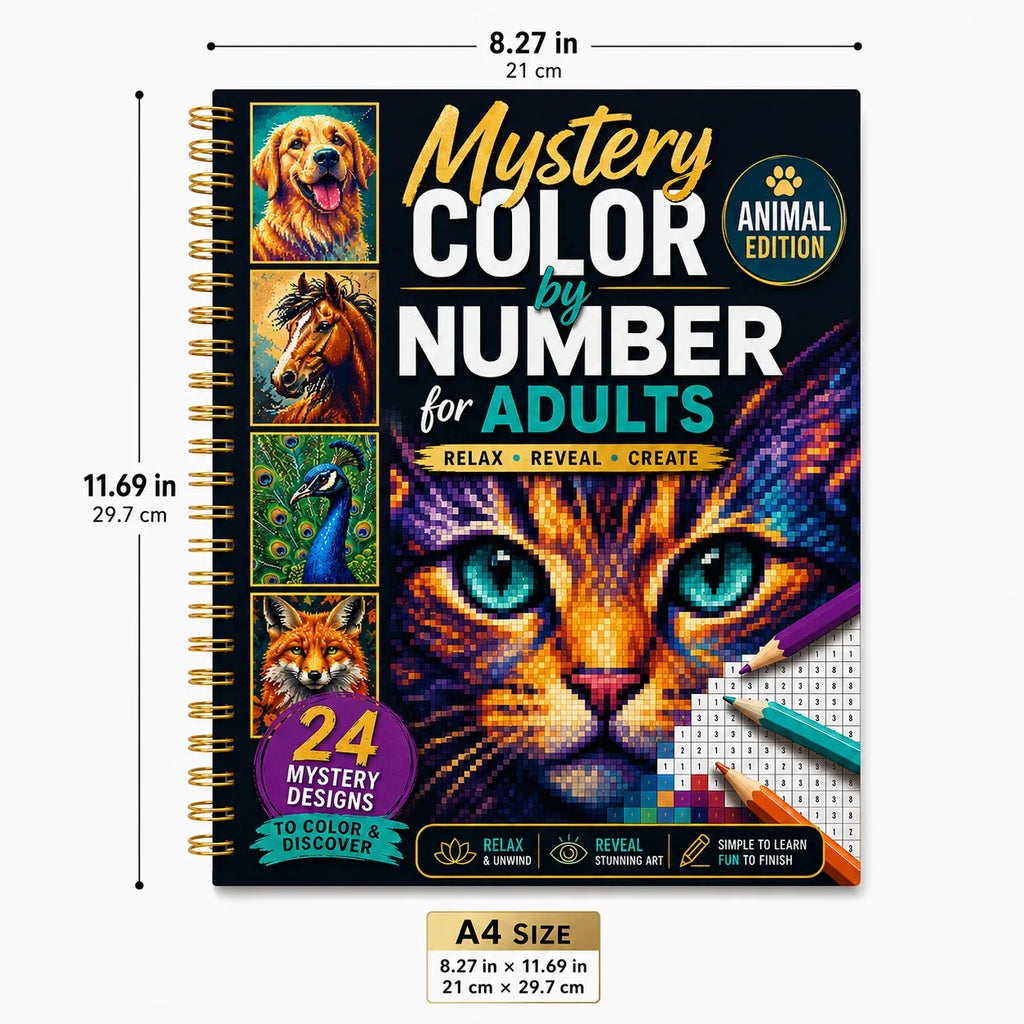 Mystery Number Adults A4 Spiral Coloring Book Animal Edition 24