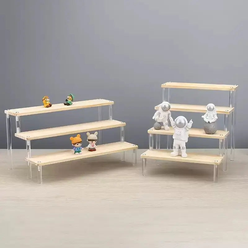 Wooden Ladder Display Stand – 2–5 Tier Acrylic Shelf Rack
