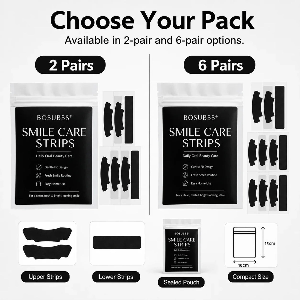 Black Teeth Brightening Strips – 2 or 6 Pairs | Daily Smile Care