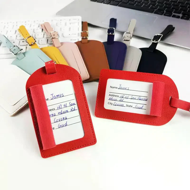 PU Leather Luggage Tag – Name ID Address Holder for Travel