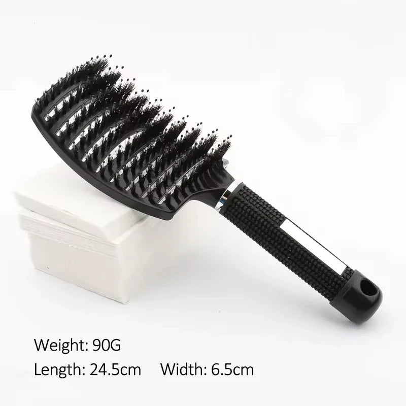 Women's Boar Bristle Hair Brush Scalp Massage Comb Wet Curly Detangle