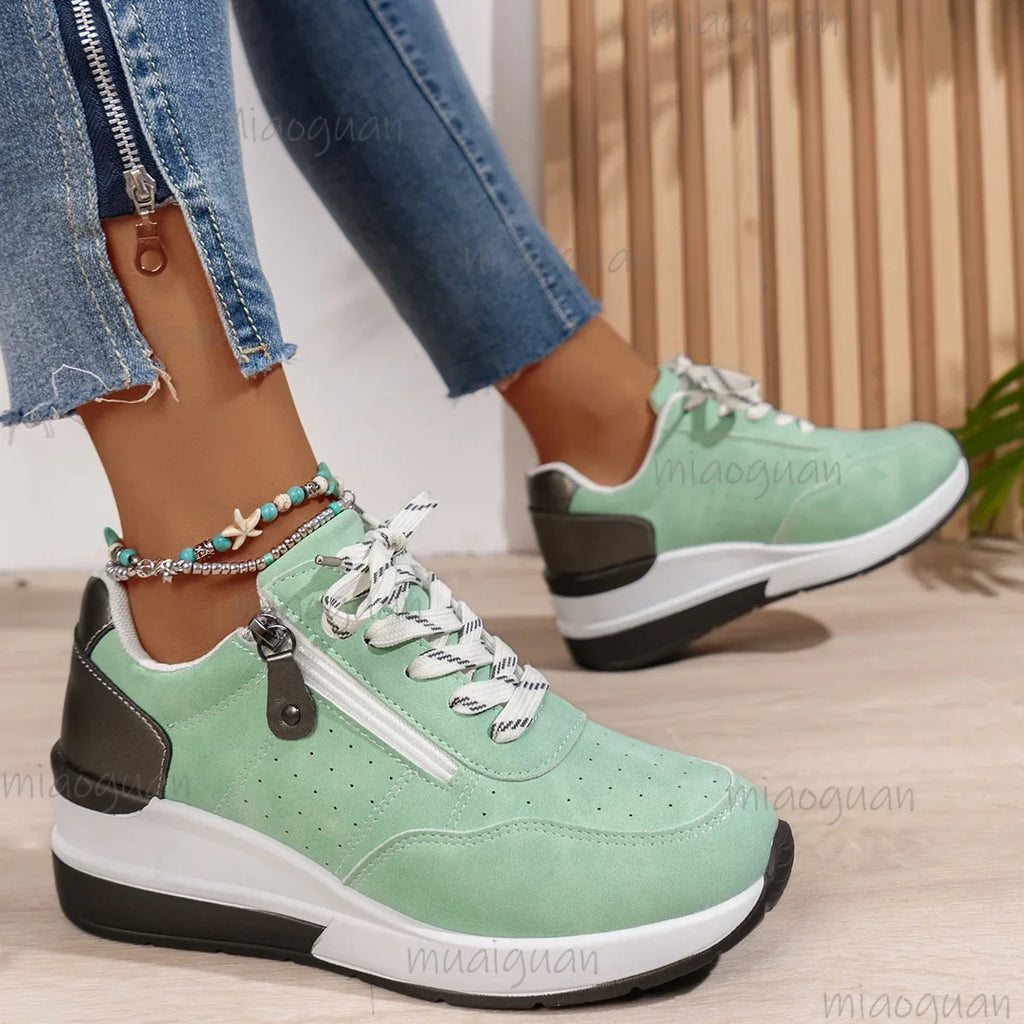 Women's Platform Wedge Sneakers – Breathable Lace-Up Casual Shoes