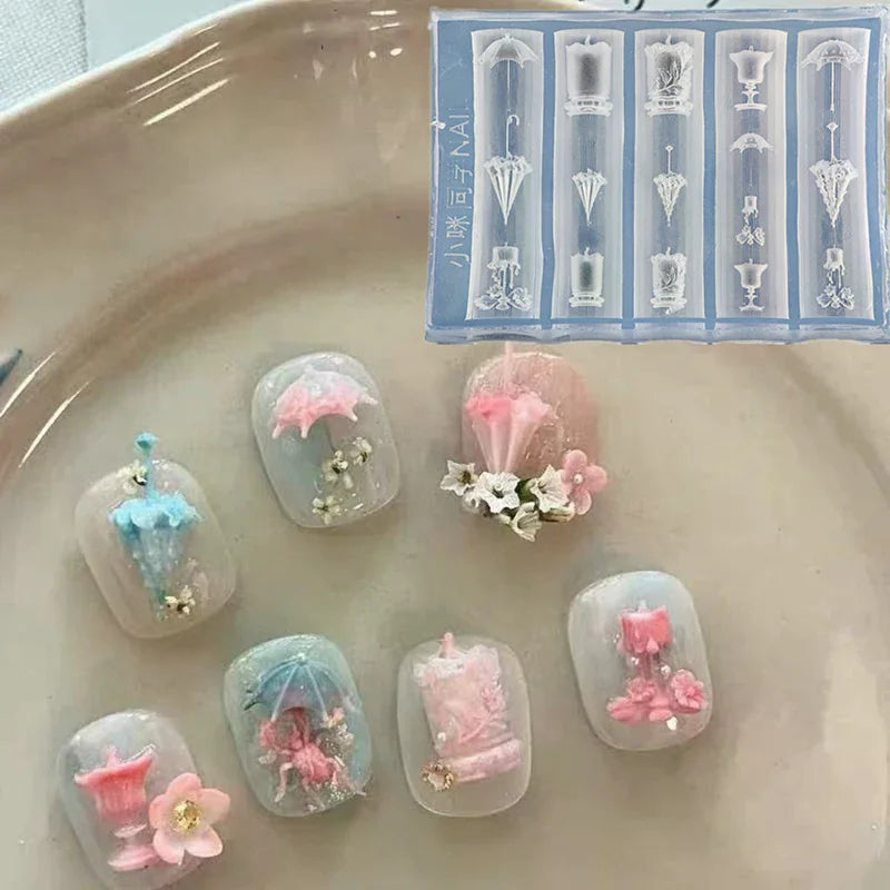 3D Lace Umbrella Silicone Nail Art Mold | DIY Manicure Template