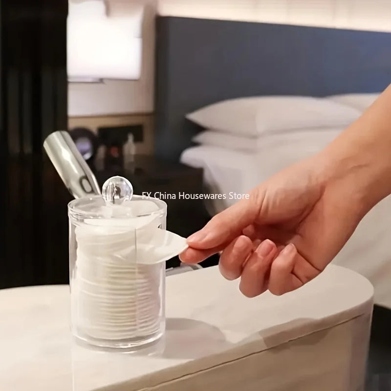 1 Makeup Organizer Round Clear Acrylic Cotton Pad Swab Holder Box Pads
