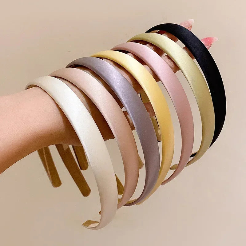 1 Wide Retro Premium Satin Solid Hairbands Headbands Women Vintage