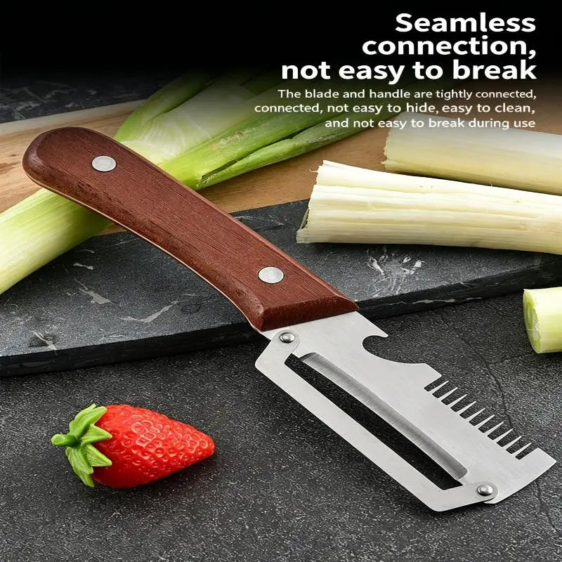 3-in-1 Stainless Steel Vegetable Peeler with Wooden Handle