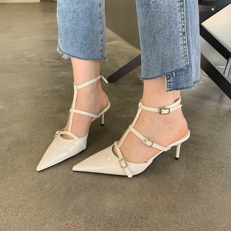 Women's Pointed Toe High Heel Pumps with Ankle Strap