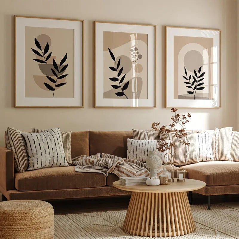 Boho Abstract Beige Wall Art Set of 3 | Minimalist Canvas Prints