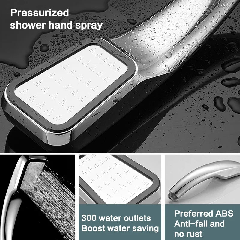 Square Handheld Pressurized Water-Saving Shower Head | 300 Jets