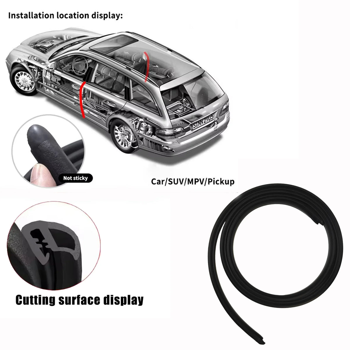 B Pillar EPDM Rubber Seal Strip | 2M Car Door Weatherstrip