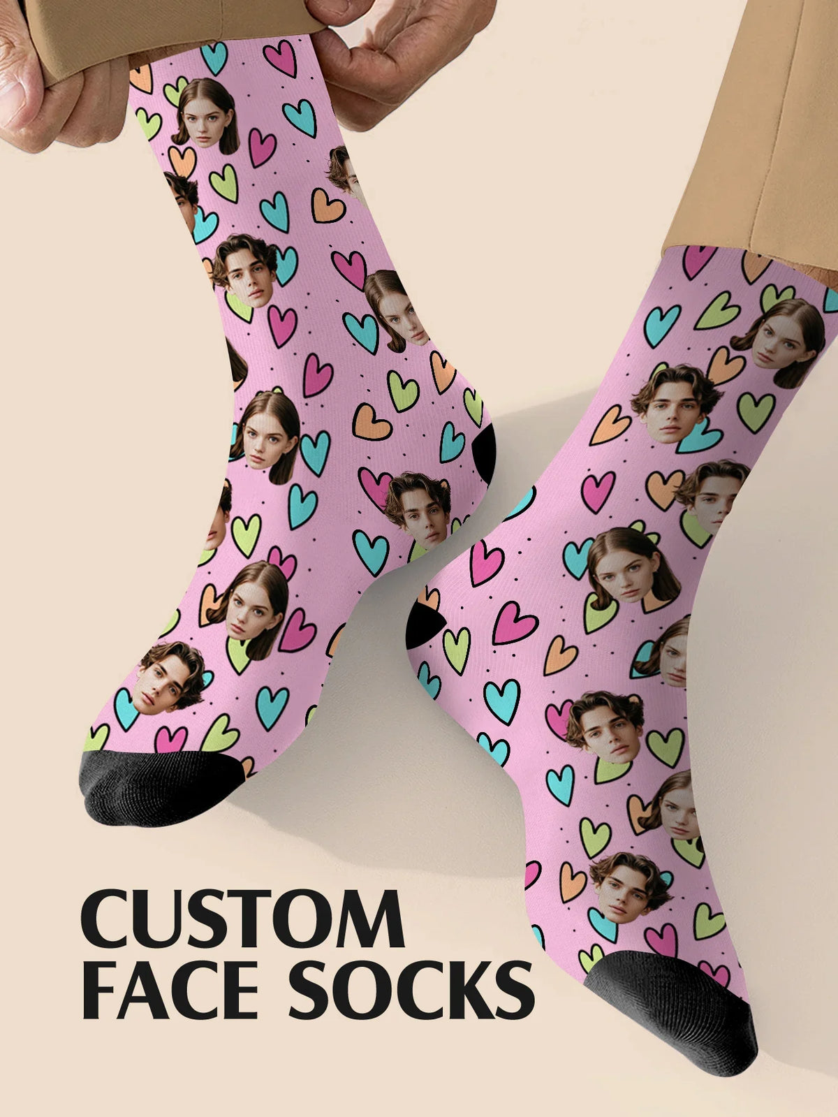 Custom Couple Face Socks | Personalized Pink Photo Gift