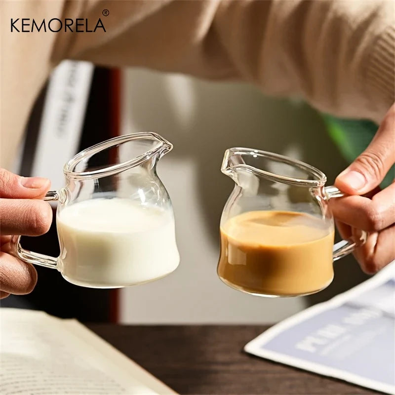 Mini Glass Milk Pitcher Slanted Spout – Heat Resistant | KEMORELA