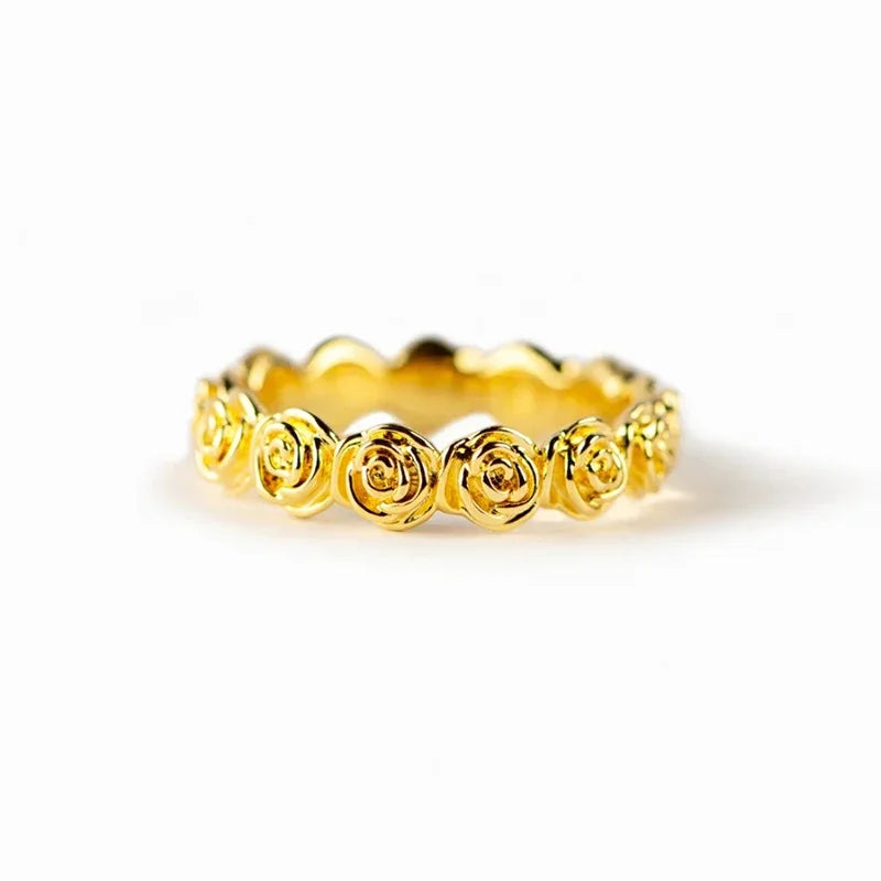 Huitan Gold Rose Flower Promise Ring for Women | Sizes 5–14