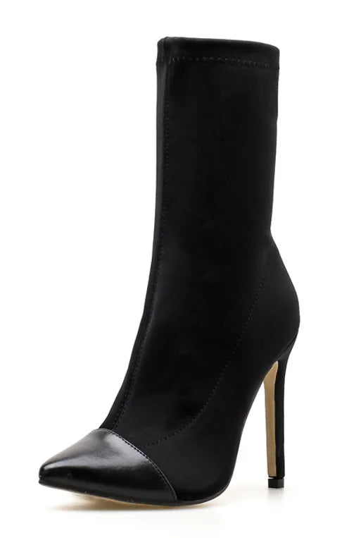 Women's Color Block Ankle Boots – Pointed Toe Stretch Slip-On