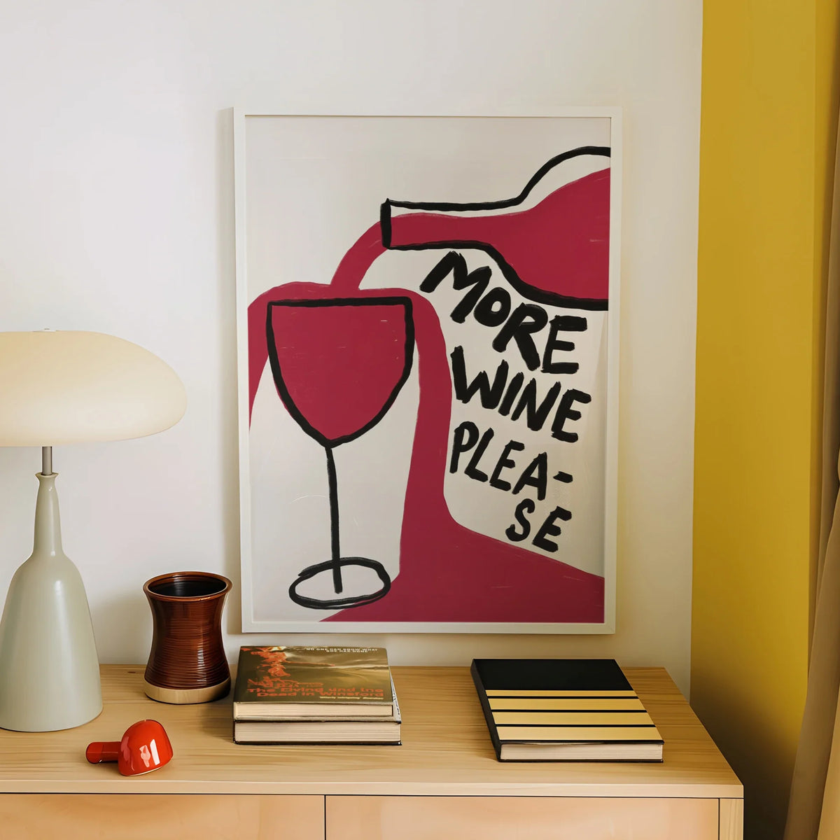 "More Wine Please" Minimalist Quote Canvas Wall Art Print