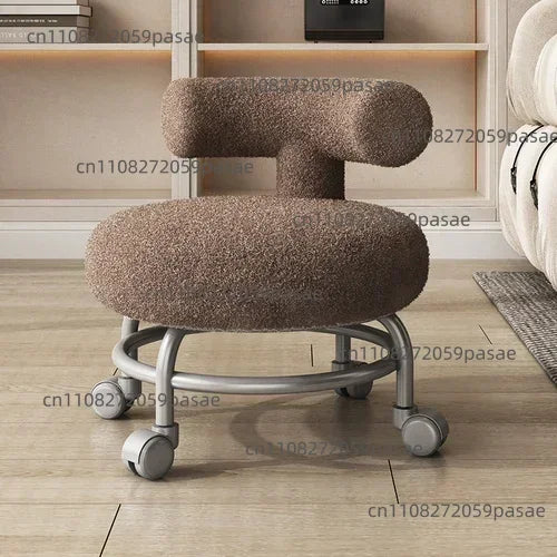 Lamb Wool Rolling Low Stool – 8 Colors, Carbon Steel Frame